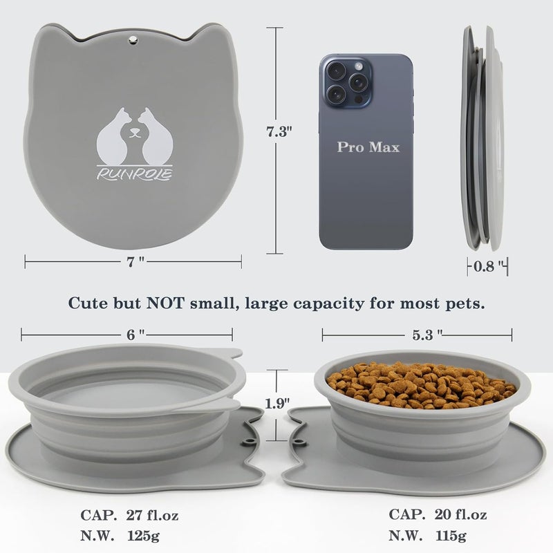 RUNROLE 2-in-1 Collapsible Silicone Dog Travel Bowls, Slot Together and Use Separately, Portable Pet Food Water Bowls, Foldable Cat Feeding Watering Dishes, 20OZ+27OZ(Cool Grey) - Image 2
